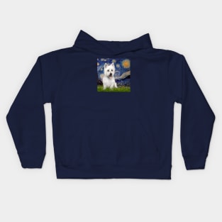 Starry NIght by Van Gogh Adapted to include a West Highland Terrier Kids Hoodie